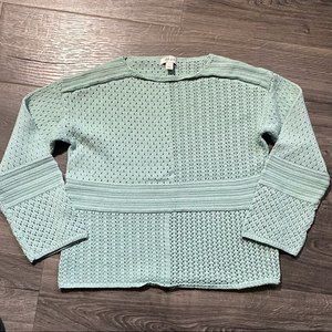 Style & Co Womens Patchwork Stitch Crocheted Sweater Mint Size Small